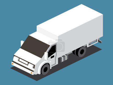Illustration for Isometric Cargo Truck. Commercial Transport. Logistics. 3D City Object for Infographics. Vector Illustration. Car for Carriage and Delivery of Goods. Front View. Lorry Mock-up Template. - Royalty Free Image