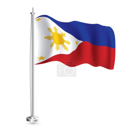 Illustration for Philippine Flag. Isolated Realistic Wave Flag of Philippines Country on Flagpole. Vector Illustration. - Royalty Free Image