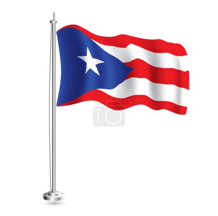 Illustration for Puerto Rico Flag. Isolated Realistic Wave Flag of Puerto Rico Country on Flagpole. Vector Illustration. - Royalty Free Image
