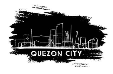 Illustration for Quezon City Philippines Skyline Silhouette. Hand Drawn Sketch. Business Travel and Tourism Concept with Historic Architecture. Vector Illustration. Quezon City Cityscape with Landmarks. - Royalty Free Image