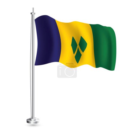 Illustration for Saint Vincent and the Grenadines Flag. Isolated Realistic Wave Flag of Saint Vincent and the Grenadines Country on Flagpole. Vector Illustration. - Royalty Free Image