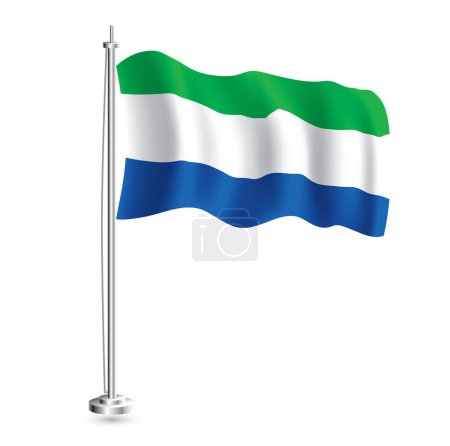 Illustration for Sierra Leone Flag. Isolated Realistic Wave Flag of Sierra Leone Country on Flagpole. Vector Illustration. - Royalty Free Image