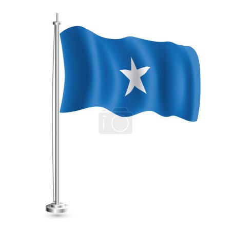 Illustration for Somali Flag. Isolated Realistic Wave Flag of Somalia Country on Flagpole. Vector Illustration. - Royalty Free Image
