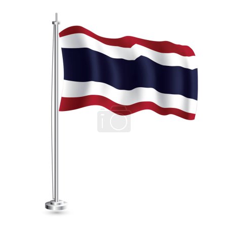 Illustration for Thai Flag. Isolated Realistic Wave Flag of Thailand Country on Flagpole. Vector Illustration. - Royalty Free Image