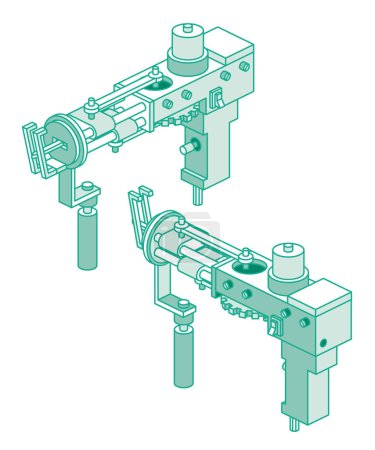 Isometric Electric Tufting Gun. Vector Illustration. Tool for Create Cut Pile Carpet. Outline Object.