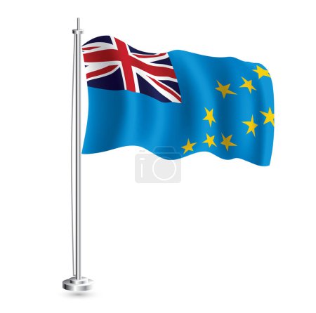Illustration for Tuvalu Flag. Isolated Realistic Wave Flag of Tuvalu Country on Flagpole. Vector Illustration. - Royalty Free Image