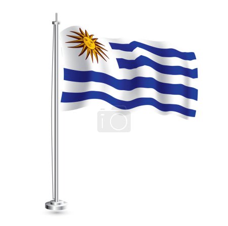 Téléchargez les illustrations : Le drapeau uruguayen. Vague réaliste isolée Drapeau de l'Uruguay Pays sur Flagpole. Illustration vectorielle. - en licence libre de droit