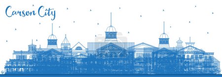 Illustration for Outline Carson City Nevada City Skyline with Blue Buildings. Vector Illustration. Business Travel and Tourism Concept with Modern Architecture. Carson City Cityscape with Landmarks. - Royalty Free Image
