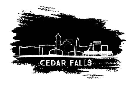 Ilustración de Cedar Falls Iowa City Skyline Silhouette. Boceto dibujado a mano. Concepto de viajes de negocios y turismo con arquitectura moderna. Ilustración vectorial. Cedar Falls USA Paisaje urbano con monumentos. - Imagen libre de derechos