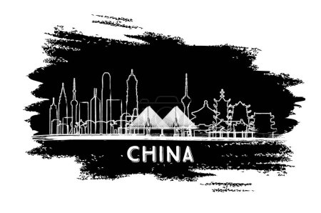 Illustration for China City Skyline Silhouette. Hand Drawn Sketch. Business Travel and Tourism Concept with Modern Architecture. Vector Illustration. China Cityscape with Landmarks. - Royalty Free Image