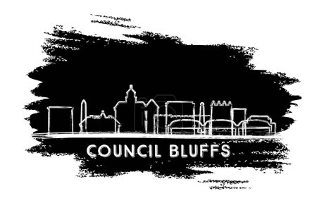 Illustration for Council Bluffs Iowa USA City Skyline Silhouette. Hand Drawn Sketch. Business Travel and Tourism Concept with Historic Architecture. Vector Illustration. Council Bluffs Cityscape with Landmarks. - Royalty Free Image