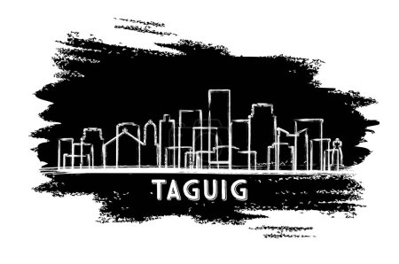 Ilustración de Taguig Philippines City Skyline Silhouette (en inglés). Boceto dibujado a mano. Concepto de viajes de negocios y turismo con arquitectura moderna. Ilustración vectorial. Paisaje urbano de Taguig con monumentos. - Imagen libre de derechos