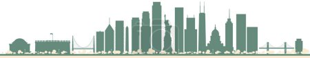 Ilustración de Resumen USA Skyline con rascacielos de colores y puntos de referencia. Ilustración vectorial. Concepto de viajes de negocios y turismo con arquitectura moderna. - Imagen libre de derechos