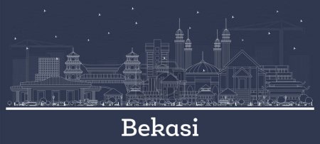 Ilustración de Esquema Bekasi Indonesia City Skyline con edificios blancos. Ilustración vectorial. Concepto de viajes de negocios y turismo con arquitectura histórica. Paisaje urbano de Bekasi con monumentos. - Imagen libre de derechos
