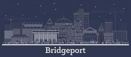 Illustration for Outline Bridgeport Connecticut City Skyline with White Buildings. Vector Illustration. Business Travel and Tourism Concept with Historic Architecture. Bridgeport USA Cityscape with Landmarks. - Royalty Free Image