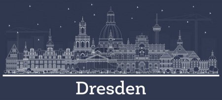 Illustration for Outline Dresden Germany City Skyline with White Buildings. Vector Illustration. Business Travel and Tourism Concept with Historic Architecture. Dresden Cityscape with Landmarks. - Royalty Free Image