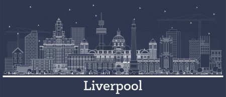 Illustration for Outline Liverpool City Skyline with White Buildings. Vector Illustration. Business Travel and Tourism Concept with Historic Architecture. Liverpool Cityscape with Landmarks. - Royalty Free Image