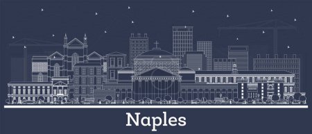 Illustration for Outline Naples Italy City Skyline with White Buildings. Vector Illustration. Business Travel and Tourism Concept with Modern Architecture. Naples Cityscape with Landmarks. - Royalty Free Image