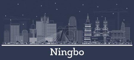 Illustration for Outline Ningbo China City Skyline with White Buildings. Vector Illustration. Business Travel and Tourism Concept with Historic Architecture. Ningbo Cityscape with Landmarks. - Royalty Free Image