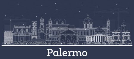 Illustration for Outline Palermo Italy City Skyline with White Buildings. Vector Illustration. Business Travel and Tourism Concept with Historic Architecture. Palermo Sicily Cityscape with Landmarks. - Royalty Free Image