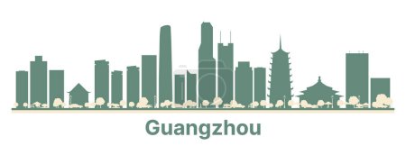 Ilustración de Abstracto Guangzhou China City Skyline con edificios de color. Ilustración vectorial. Concepto de viajes de negocios y turismo con arquitectura moderna. - Imagen libre de derechos