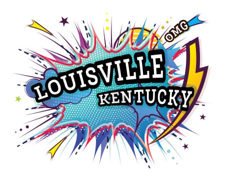 Ilustración de Louisville Kentucky Comic Text in Pop Art Style Isolated on White Background (en inglés). Ilustración vectorial. Obra retro con elementos geométricos de diseño. - Imagen libre de derechos