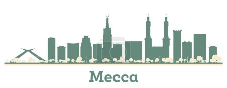 Illustration for Abstract Mecca Saudi Arabia City Skyline with Color Buildings. Vector Illustration. Business Travel and Tourism Concept with Modern Architecture. - Royalty Free Image