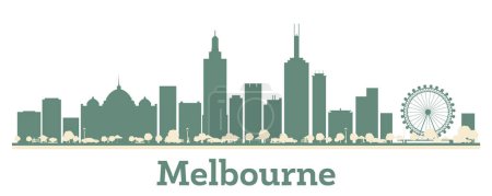 Téléchargez les illustrations : Résumé Melbourne Australia City Skyline with Color Buildings. Illustration vectorielle. Voyage d'affaires et tourisme Concept avec une architecture moderne. - en licence libre de droit