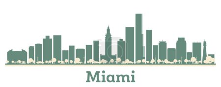 Téléchargez les illustrations : Résumé Miami USA City Skyline with Color Buildings. Illustration vectorielle. Voyage d'affaires et tourisme Concept avec une architecture moderne. - en licence libre de droit