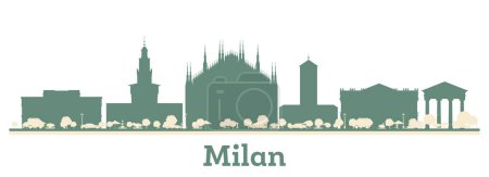 Téléchargez les illustrations : Résumé Milan Italy City Skyline with Color Buildings. Illustration vectorielle. Voyage d'affaires et tourisme Concept avec une architecture moderne. - en licence libre de droit