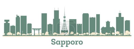 Téléchargez les illustrations : Résumé Sapporo Japan City Skyline with Color Buildings. Illustration vectorielle. Voyage d'affaires et tourisme Concept avec une architecture moderne. - en licence libre de droit