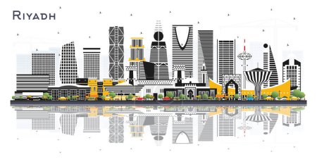 Ilustración de Riyadh Saudi Arabia City Skyline with Color Buildings and Reflections Isolated on White. Ilustración vectorial. Viajes de negocios y concepto con arquitectura moderna. Riad Paisaje urbano con lugares de interés. - Imagen libre de derechos