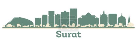 Téléchargez les illustrations : Résumé Surat India City Skyline with Color Buildings. Illustration vectorielle. Voyage d'affaires et tourisme Concept avec une architecture moderne. - en licence libre de droit