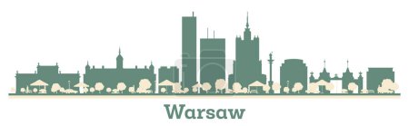 Téléchargez les illustrations : Résumé Varsovie Pologne city skyline with color buildings. Illustration vectorielle. Concept de voyages d'affaires et de tourisme avec bâtiments modernes. - en licence libre de droit