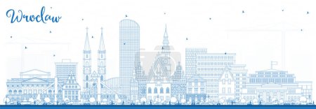 Ilustración de Esquema Wroclaw Polonia City Skyline con edificios azules. Ilustración vectorial. Paisaje urbano de Wroclaw con puntos de referencia. Concepto de viajes de negocios y turismo con arquitectura histórica. - Imagen libre de derechos