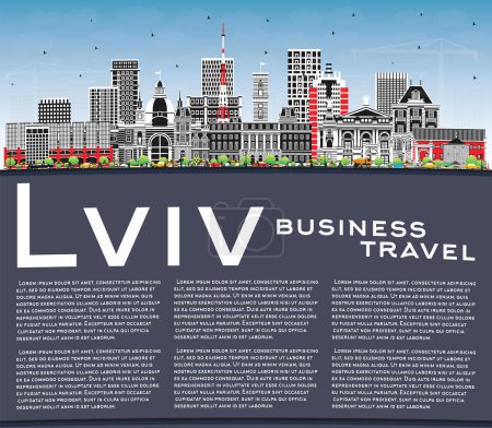 Illustration for Lviv Ukraine City Skyline with Color Buildings, Blue Sky and Copy Space. Vector Illustration. Lviv Cityscape with Landmarks. Business Travel and Tourism Concept with Historic Architecture. - Royalty Free Image