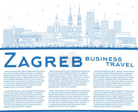 Illustration for Outline Zagreb Croatia City Skyline with Blue Buildings and Copy Space. Vector Illustration. Zagreb Cityscape with Landmarks. Business Travel and Tourism Concept with Historic Architecture. - Royalty Free Image