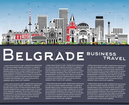 Illustration for Belgrade Serbia City Skyline with Color Buildings, Blue Sky and Copy Space. Vector Illustration. Belgrade Cityscape with Landmarks. Business Travel and Tourism Concept with Historic Architecture. - Royalty Free Image