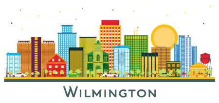 Illustration for Wilmington Delaware City Skyline with Color Buildings Isolated on White. Vector Illustration. Business Travel and Tourism Concept with Modern Buildings. Wilmington Cityscape with Landmarks. - Royalty Free Image