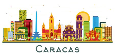 Illustration for Caracas Venezuela City Skyline with Color Buildings Isolated on White. Vector Illustration. Business Travel and Tourism Concept with Historic Buildings. Caracas Cityscape with Landmarks. - Royalty Free Image