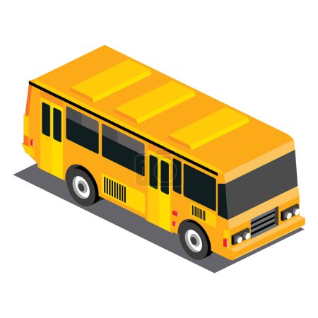 Illustration for Isometric yellow school bus. Vector illustration. Object isolated on white background. 3D icon. - Royalty Free Image