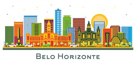 Téléchargez les illustrations : Belo Horizonte Brésil ville Skyline avec bâtiments de couleur isolé sur blanc. Illustration vectorielle. Business Travel and Tourism Concept with Modern Architecture. Belo Horizonte paysage urbain avec des points de repère. - en licence libre de droit
