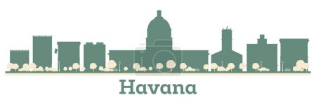Illustration for Abstract Havana city skyline silhouette with color buildings. Vector illustration. Cityscape with landmarks. - Royalty Free Image
