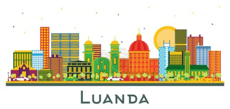 Luanda Angola city Skyline with Color Buildings isolated on white. Vector Illustration. Business Travel and Tourism Concept with Modern Architecture. Luanda cityscape with landmarks.