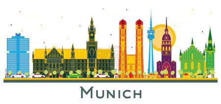 Illustration for Munich Germany city Skyline with Color Buildings isolated on white. Vector Illustration. Business Travel and Tourism Concept with Historic Architecture. Munich Cityscape with Landmarks. - Royalty Free Image