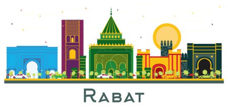 Illustration for Rabat Morocco city Skyline with Color Buildings isolated on white. Vector Illustration. Business Travel and Tourism Concept with Historic Architecture. Rabat Cityscape with Landmarks. - Royalty Free Image
