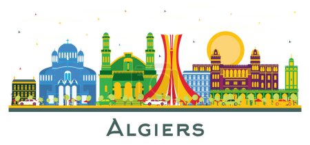 Téléchargez les illustrations : Ville d'Alger Skyline avec bâtiments de couleur isolés sur blanc. Illustration vectorielle. Paysage urbain d'Alger avec des monuments. - en licence libre de droit
