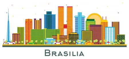 Brasilia Ciudad de Brasil Skyline con edificios de color aislados en blanco. Ilustración vectorial. Concepto de viajes de negocios y turismo con arquitectura moderna. Paisaje urbano de Brasilia con monumentos.