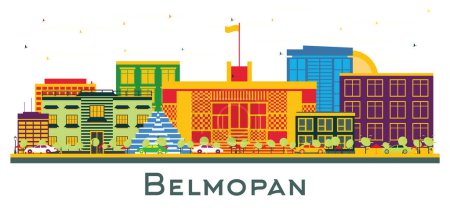 Ilustración de Ciudad de Belmopan Skyline con edificios de color aislados en blanco. Ilustración vectorial. Concepto de viajes de negocios y turismo con arquitectura moderna. Paisaje urbano de Belmopan con monumentos. - Imagen libre de derechos