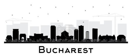 Illustration for Bucharest Romania City Skyline silhouette with black buildings isolated on white. Vector Illustration. Bucharest Cityscape with Landmarks. Travel and Tourism Concept with Historic Architecture. - Royalty Free Image